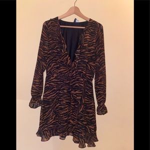 Zebra Print Black/Brown combo faux wrap dress
